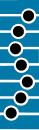 Guitar fretboard diagram showing finger positions on strings with white dots connected by vertical line on blue background