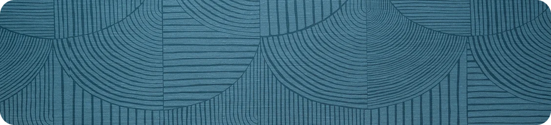 Teal blue rectangular banner with geometric line patterns and curved design elements